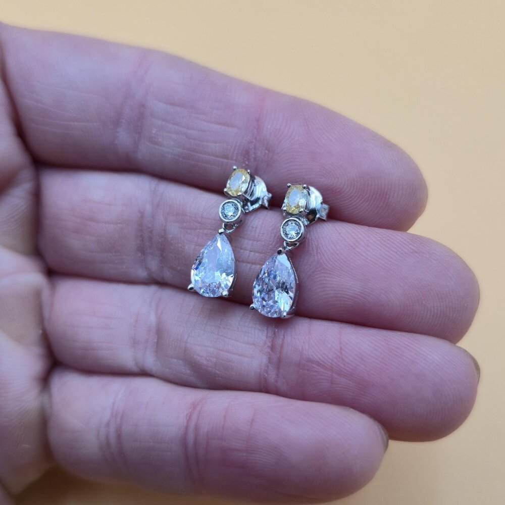 Sterling Silver Brilliant Yellow And Clear Cubic Zirconia Earrings A4557 - Picture 4 of 8